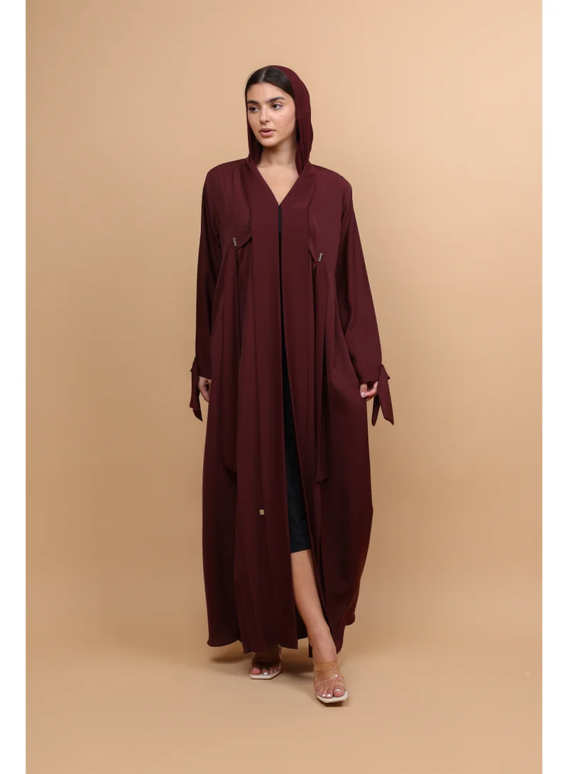 IKKXA  Deep Maroon Pleated Abaya for Women | Best Price UAE